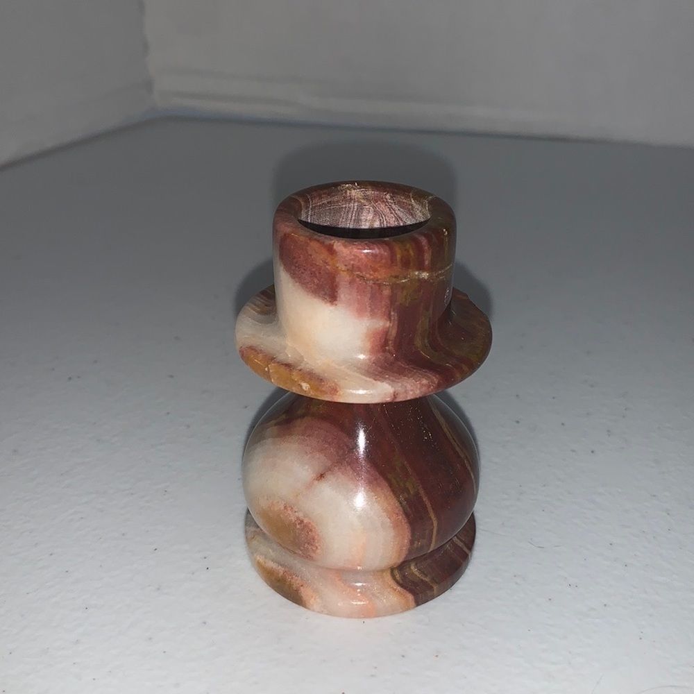 Vintage onyx candlestick holders beautiful coloration 3”